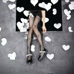 Heart Print Mesh Tights Black Sexy Cut Out High Waist Fishnet Pantyhose One Size Photo 6