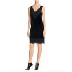 Calvin Klein  Velvet Black V Neck Dress with Lace Trim Size 2‎ NWT $129 Photo 1