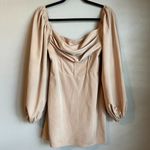 Princess Polly  Mini Dress Size 4 Lillie Puff Long Sleeve Beige Nude Tan Party Photo 1