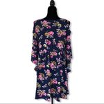 Southern Stitch Cold Shoulder Navy Floral Lace Trim Tunic Dress Photo 3