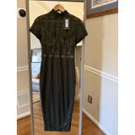 Pretty Little Thing  Khaki High Neck Lace Lined Sheer Mesh Midi Dress Size 10 Photo 1