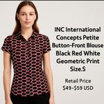 INCInternational)Concepts PetiteButtonFrontBlouseGeometricPrint Black Red(A166? Photo 1