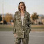 ZARA NWOT  Geometric Olive Green Art Blouse Jacket Lightweight Bloggers Fave M Photo 1