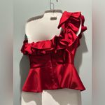 Muse Satin 3D Carnation Ruched Sweetheart neck one shoulder peplum Top NWT size0 Red Size 0 Photo 4
