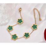 NWT Stainless Steel Gold Green Flower Bracelet Women Jewelry Flower Bracelet Photo 2