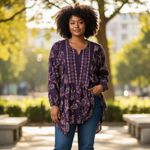 Style & Co  NEW Purple Embroidered Paisley Boho Tunic Top Plus 0X Fall Blouse Photo 1