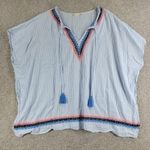 Altar'd State Cover Up Women M Blue Pinstripe Tassels Embroidery V-Neck Boho Photo 10