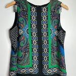 Rose + Olive  Blouse Womens Size Medium Printed Sleeveless Shirt Green/Black‎ Photo 0