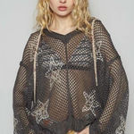 POL ‎ Star Openwork Long Sleeve Hooded Knit Cover Up Photo 0