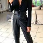 ZARA BELTED FAUX LEATHER PANTS BLACK COLOR NEW Photo 3