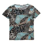 Vintage 90’s Animal Print Top Shirt Blouse Short Sleeve S Small M Medium Blue Photo 0