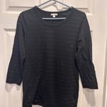 Gap  Women M Black Metallic Stripe 3/4 Sleeve Crew Neck Top Shirt Neutral Classic Photo 0