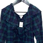 J. Crew Blackwatch Blue Green Flannel Squareneck Ruffle Top Size Small NWT Photo 2