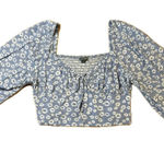 Wild Fable Women's Blue Floral Smocked Puff Sleeve Crop Top Size L Photo 0