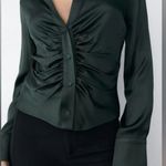 ZARA  Pleated Satin Effect Shirt Green Photo 5