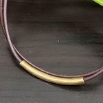 Lucky Brand Dark Brown Double Leather With Gold Bar Choker Necklace Photo 3