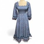 Cleobella  Cottagecore Blue floral print Peasant Smocked Boho midi dress XS Photo 1