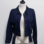 Good American Dark Wash 70s Icon Belted Cropped Denim Jacket 4 XL New Photo 2