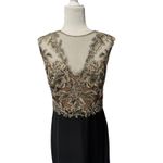 Tadashi Shoji Amel Evening Gown Black & Gold Embroidered Mesh Illusion Size 10 Photo 4