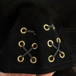 Leather suede fringe Black cropped Jacket with chunky gold buckles Size M Photo 9