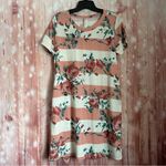Vanilla Bay  Pink Floral White Striped French
Terry Knee Length Dress Photo 1