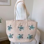 NWT Viral Tik Tok Beaded Sea Turtle Canvas Summer Beach Tote Bag Handcrafted Green Photo 0