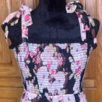 Lulus Wowing Wonder Black Floral Jacquard Smocked Tie-Strap Tiered Midi Dress Photo 7