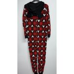 Disney  Mickey Mouse One Piece Pajamas Womens Medium Hooded Ears Red Black Fleece Photo 3