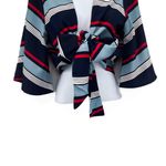 Anthropologie Dee Elly Striped Flare Bell Sleeve Knot Tie Crop Top Shirt Striped V-Neck Photo 5