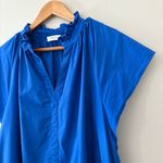 Avara Elaine Tiered Mini Dress Blue Ruffle Neck Poplin Cotton Bright Blue Sz XL Photo 4