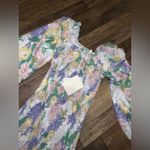 70/21  saks fifth floral nwt dress classic mini long sleeve $220 formal ruched S Photo 2