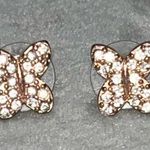 Vintage CZ Butterfly Rose Gold Tone Stud Earrings Pink Photo 2