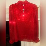 Vine & Love Red Sequin Long Sleeve Blouse Photo 2