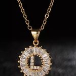 Gold Initial Crystal Sparkly Pendant Necklace A Photo 4