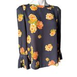 Loft NWT, Pleated Blouse Gray Ochre Peony Cuff Ruffle Pirate Top, Sz XXS Photo 6