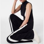 Spanx  AirEssentials Mock Neck Striped Track Jumpsuit Very Black Wide Leg Romper Photo 6