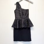 Halston Heritage  Black One Shoulder Peplum Cocktail Dress Size 6 Photo 8