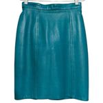 Firenze Santa Barbara Vintage Women’s 4 Teal Blue Green Leather Straight Skirt Photo 0