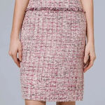 White House | Black Market Women's Tweed Fringe Pencil Skirt Pink Classic Size 2 Photo 0