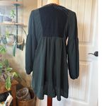 Women's Dark Green Embroidered Tassel Boho Babydoll Dress Long Sleeve Photo 1