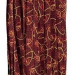 Vintage 80s Pleated Midi Skirt French Horns Mixed Print Pull on Maroon Green S Red Photo 1