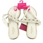 Isaac Mizrahi Womens Sandals Thong Slides Faux Leather Floral Applique White 6 Photo 1