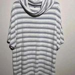 Workshop Republic Clothing Workshop Soft Cowl Tunic Shirt Gray and White Stripes Casual Travel Work Size L Photo 0