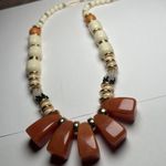 Anthropologie  Chunky Statement Necklace Beaded Orange Cream Gold Tone NWT $58 Photo 7