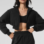 Alo Yoga NWT Polar Fleece Cropped Wintry Mix Full Zip Jacket Black Size S Photo 0