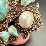Vintage SARAH COVENTRY Faux Turquoise Pearl Cabochon Remembrance Brooch 28.5g. Silver Photo 10