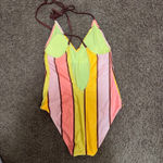 Aerie  Cheeky One-Piece Striped Swimsuit Bathing Suit Open Back Size XL NWT‎ Photo 3