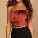 Lulus NWT Luxe'd Out Brown Satin Cropped Tank Top Medium Adjustable Straps New Photo 2