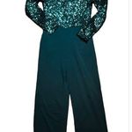 New York And Company Dark Green Sequin Long Sleeve Jumpsuit Christmas Holiday M Photo 0