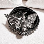 Black & Brown London Leather Studded Rhinestone Eagle Bird Belt Buckle Festival Photo 1